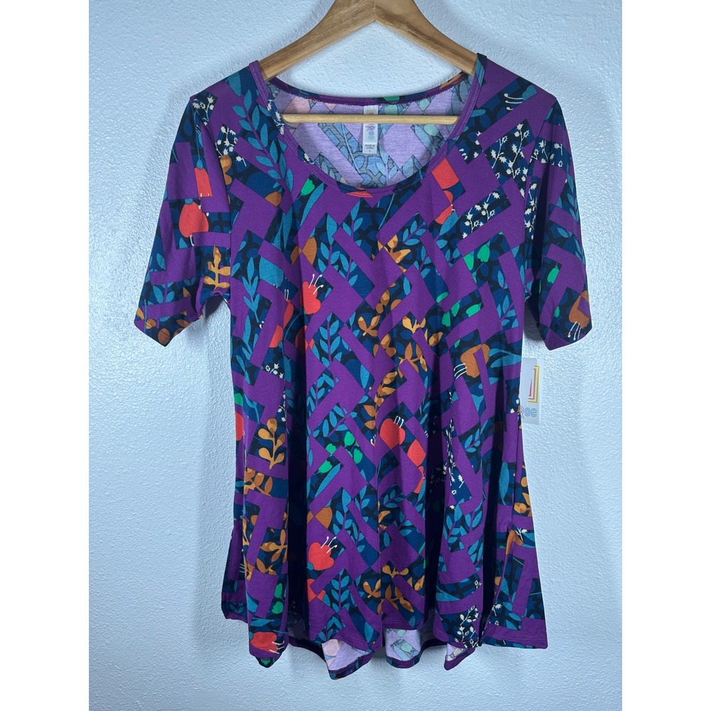 LuLaRoe Top Womens‎ S Purple Perfect T Floral Geometric Short Sleeve Tunic NEW